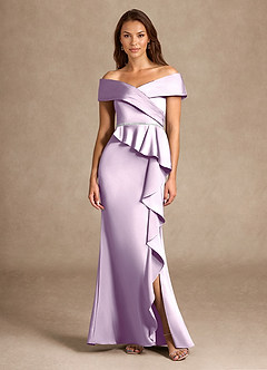 Azazie Dareia Mother of the Bride Dresses Frosted Lilac Mermaid Off the Shoulder Stretch Satin Dress image1