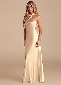 Azazie Doretta Bridesmaid Dresses Gold Mermaid Bow Metallic Satin Dress image4