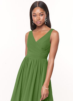 Azazie Keyla Brautjungfernkleider Eine Linie V-Hals Gefaltet Chiffon Kleid Basilikum image4
