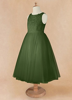 Azazie Calla Flower Girl Dresses Olive Ball-Gown Lace Tulle Dress image9