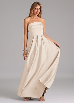 Azazie Lucienne Robes de demoiselle d'honneur Robe Trapèze Convertible en Satin extensible Sans bretelles Albâtre Blanc image5