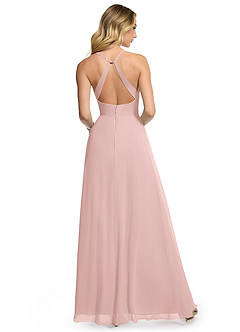 Azazie Davis Vestidos de damas de honor Vestido Rosa Empolvado de Gasa de Línea A con Cuello en V image5