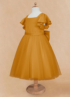 Azazie Kaeya Flower Girl Dresses Butterscotch A-Line Bow Tulle Dress image7