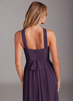 Azazie Dixie Bridesmaid Dresses Plum A-Line Halter Pleated Chiffon Dress image6