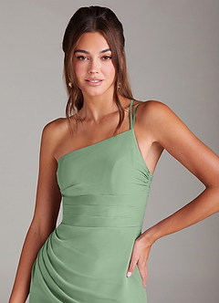 Azazie Eren 신부 들러리 드레스 인어 한쪽 어깨 쉬폰 발목 길이 드레스 image6