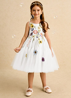 Azazie Osea vestidos de niña de las flores Vestido de Marfil de Tul de Princesa con Plisado image1