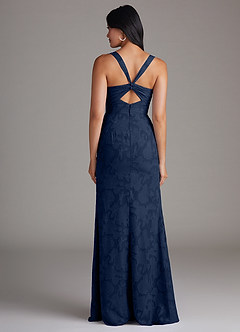 Azazie Mero Bridesmaid Dresses Dark Navy Sheath Pleated Floral Burnout Dress image3