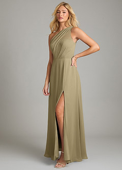 Azazie Phaedra Bridesmaid Dresses Moss Green A-Line One Shoulder Chiffon Dress image13