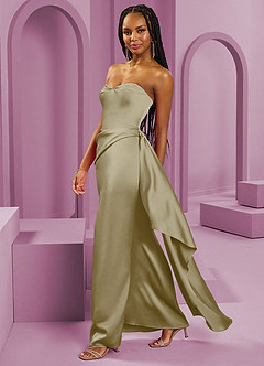 Barbie ♥ Azazie Jurken voor bruidsmeisjes Converteerbaar Jurk van Stretch Satijn met Kolom Strapless Mosgroen image6