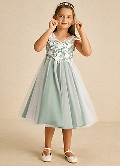 Azazie Sunnie Abiti da Ragazza di Fiori Abito A-Line in Tulle Pizzo Matcha image2