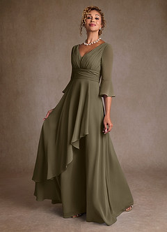 Azazie Eire Kleider für die Brautmutter A-Linie Plissee Chiffon Kleid Weidengrün image3