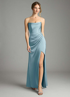 Azazie Leonis Bridesmaid Dresses Moody Blue Mermaid Pleated Stretch Satin Convertible Dress image5