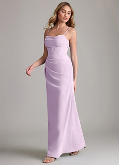 Azazie Mai Bridesmaid Dresses Frosted Lilac Sheath Pleated Chiffon Dress image4