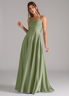 Azazie Shaude Robes de demoiselle d'honneur Robe Trapèze en Satin extensible Plissé Pistache image6