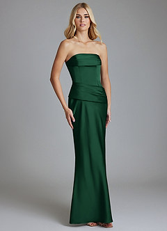 Azazie Lenya Bridesmaid Dresses Dark Green Sheath Pleated Stretch Satin Dress image5