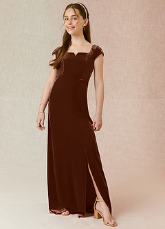 Azazie Gabi Junior Umber A-Line Velvet Dress image3