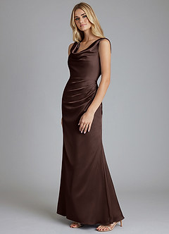 Azazie Tallie Bridesmaid Dresses Ganache Mermaid Pleated Stretch Satin Dress image2