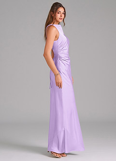 Azazie Evadne Bridesmaid Dresses Lilac Sheath Pleated Stretch Satin Dress image4