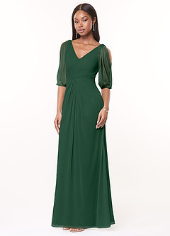 Azazie Noelia Final Sale Dark Green A-Line Pleated Mesh Dress image3
