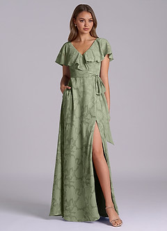 Azazie Lainey Robes de demoiselle d'honneur Robe Trapèze en Blumen-Burnout Avec poches Pistache image3