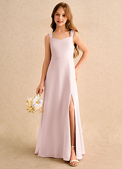Azazie Makani Girls Formal vestidos de niña de las flores Vestido Rosa Rubor de Gasa de Corte en A con Escote corazón image5