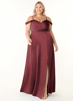 Azazie Ocean Bridesmaid Dresses Merlot A-Line V-Neck Pleated Stretch Satin Dress image6