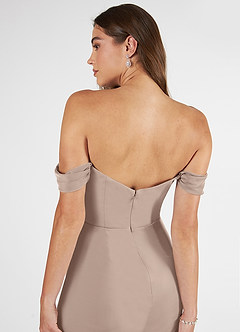 Azazie Kit Bridesmaid Dresses Taupe Mermaid Off the Shoulder Mesh Dress image7