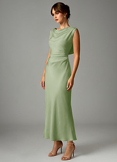 Azazie Kieryn 신부 들러리 드레스 인어 주름진 스트레치 새틴 발목 길이 드레스 image3