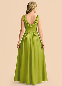 Azazie Novi Junior Lemongrass A-Line Pleated Stretch Satin Dress image2