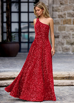 Opulent Red Velvet Sequins Prom Dress image4