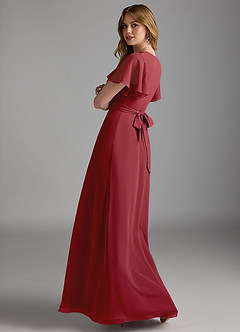Azazie Zaniah Brautjungfernkleider A-Linie Chiffon Kleid Granatapfelrot image7