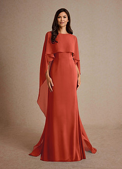 Azazie Milfred Vestidos para mãe da noiva Vestir Ferrugem de Cetim elástico de Bainha com Gargalo image5