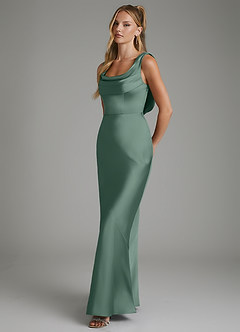Azazie Elena Bridesmaid Dresses Eucalyptus Mermaid Pleated Stretch Satin Dress image5