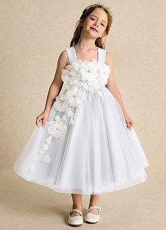 Azazie Dovey Flower Girl Dresses White Ball-Gown Bow Tulle Dress image2