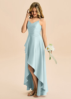 Azazie Eirlys Junior A-Linie Plissee Stretch-Satin Kleid Nebel image3