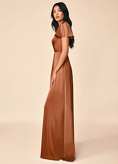 Azazie Soren Bridesmaid Dresses Copper A-Line Pleated Stretch Satin Dress image3