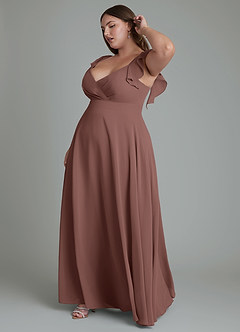 Azazie Leilani Bridesmaid Dresses Espresso A-Line Pleated Chiffon Dress image10