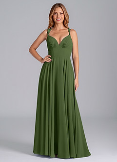 Azazie Darana Final Sale Olive A-Line Corset Chiffon Dress image1