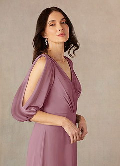 Azazie Bronwyn At-home Try On Dresses Vintage Mauve A-Line V-Neck Ruched Chiffon Dress image3