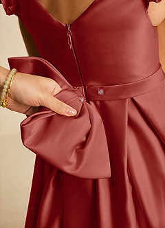 Azazie Francine Flower Girl Dresses Terracotta A-Line Bow Matte Satin Dress image4