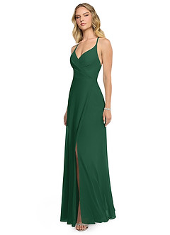 Azazie Davis Vestidos de damas de honor Vestido de Verde Oscuro de Gasa de Corte en A con Cuello en V image3