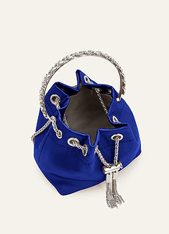 front Bolsa tipo saco de cetim com alça em formato de argola de cristal