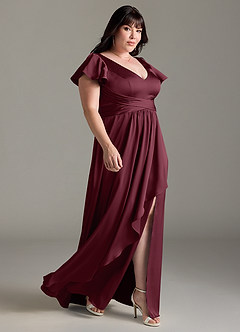 Azazie Omari Bridesmaid Dresses Cabernet A-Line Stretch Satin Dress image10