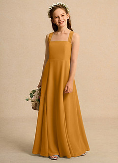 Azazie Tater Junior Formal vestidos de niña de las flores Vestido de Caramelo de Gasa de Corte En A con Plisado image1