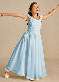 Azazie Chelle Abiti da Ragazza di Fiori Abito A-Line in Chiffon Plissettato Azzurro image3