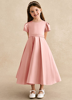 Azazie Princess Flower Girl Dresses Rosette A-Line Pleated Matte Satin Dress image6