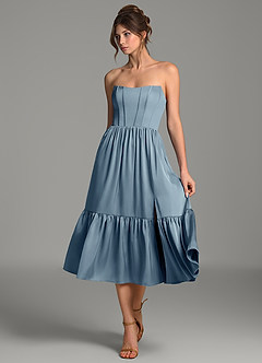 Azazie Delphina Bridesmaid Dresses Dusty Blue A-Line Corset Stretch Satin Convertible Dress image1