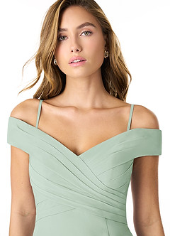 Azazie Lecia Bridesmaid Dresses Agave Empire Off-The-Shoulder Pleated Chiffon Convertible Dress image2