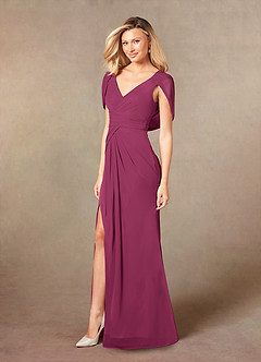 Azazie Luisa Mother of the Bride Dresses Mulberry Mermaid V-Neck Pleated Mesh Dress image3