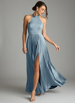 Azazie Zienna Brudtärnklänningar Klä av A-Linje i Stretch Satin Plisserad Dammblå image3